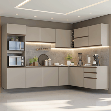 Armário de Cozinha Completa de Canto 465 cm Suspensa Crema Nice Madesa 10