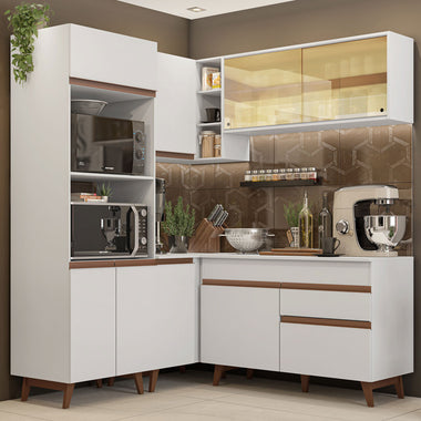 Armário de Cozinha Completa de Canto 332cm Branco Reims Madesa 01