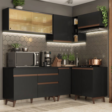 Armário de Cozinha Completa de Canto 332cm Preto Reims Madesa 02