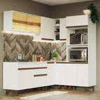 Armário de Cozinha Completa de Canto 367cm Branco Reims Madesa 01