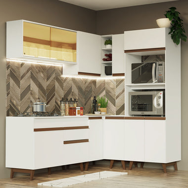 Armário de Cozinha Completa de Canto 367cm Branco Reims Madesa 01