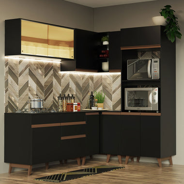 Armário de Cozinha Completa de Canto 367cm Preto Reims Madesa 01