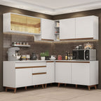 Armário de Cozinha Completa de Canto 382cm Branco Reims Madesa 01