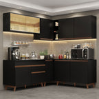 Armário de Cozinha Completa de Canto 382cm Preto Reims Madesa 01