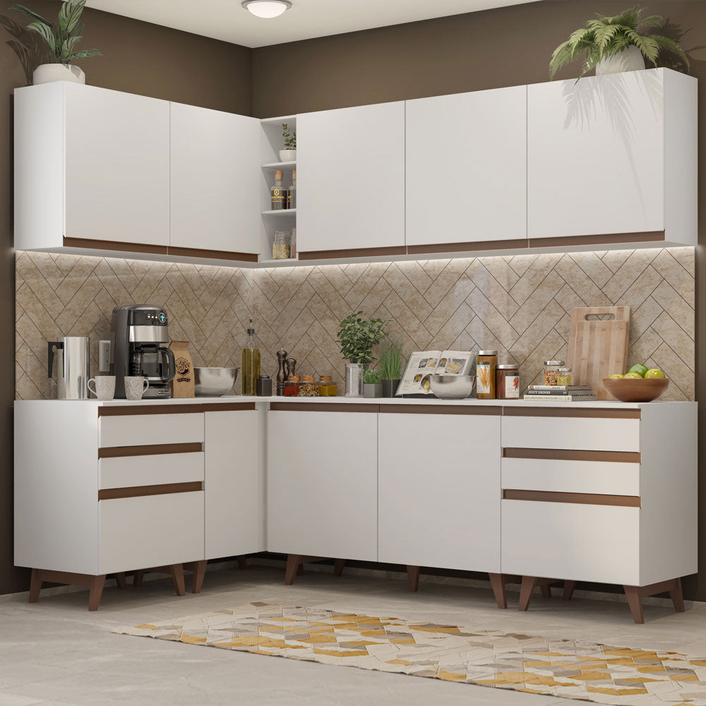 Armário de Cozinha Completa de Canto 382cm Branco Reims Madesa 02