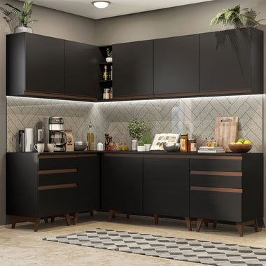 Armário de Cozinha Completa de Canto 382cm Preto Reims Madesa 02