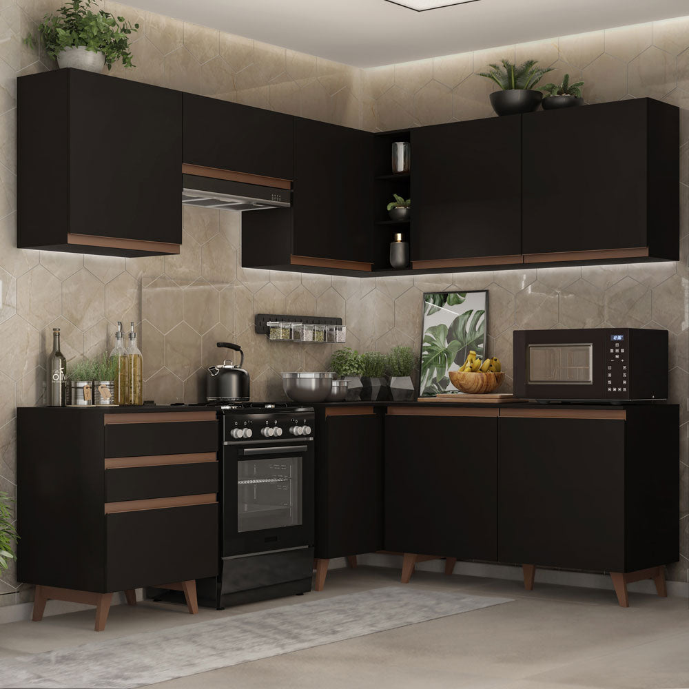 Armário de Cozinha Completa de Canto 392cm Preto Reims Madesa 01