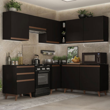 Armário de Cozinha Completa de Canto 392cm Preto Reims Madesa 01