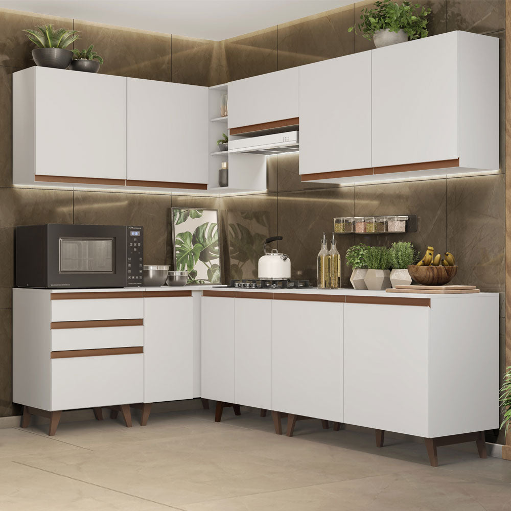 Armário de Cozinha Completa de Canto 392cm Branco Reims Madesa 02