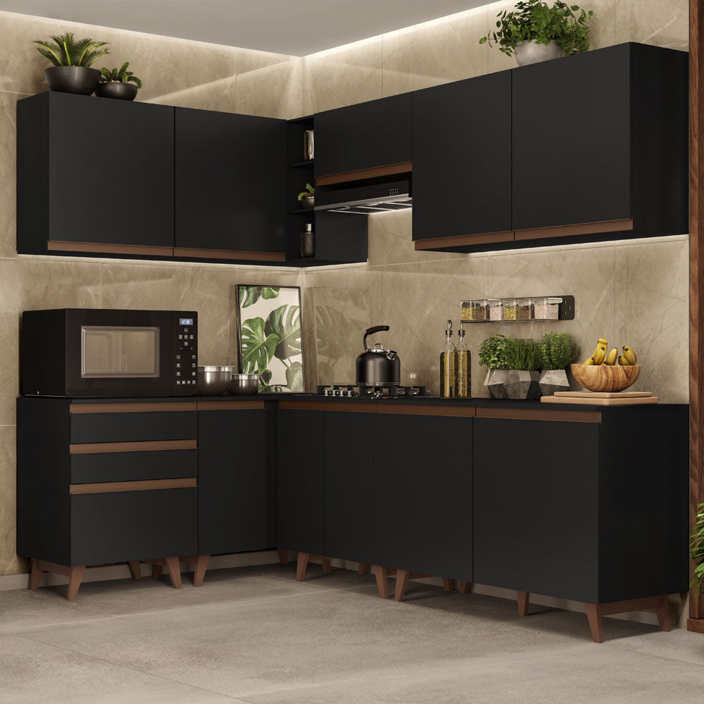 Armário de Cozinha Completa de Canto 392cm Preto Reims Madesa 02