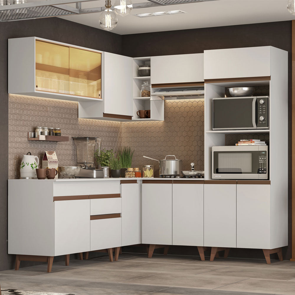 Armário de Cozinha Completa de Canto 402cm Branco Reims Madesa 01
