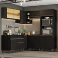 Armário de Cozinha Completa de Canto 402cm Preto Reims Madesa 01