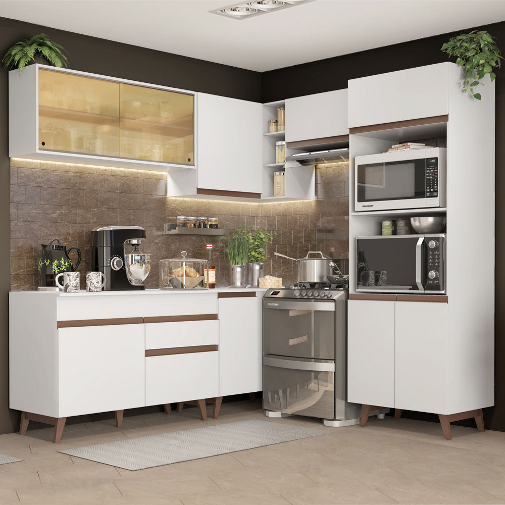 Armário de Cozinha Completa de Canto 402cm Branco Reims Madesa 02