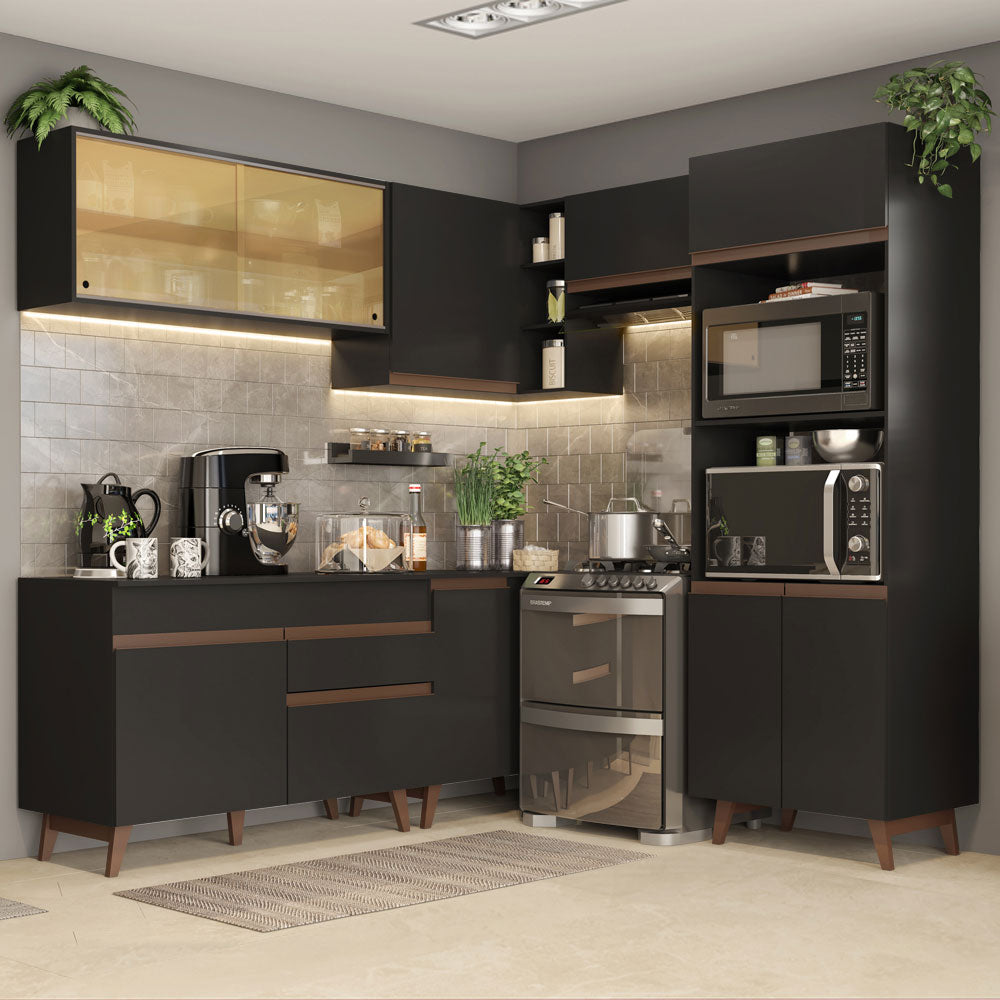 Armário de Cozinha Completa de Canto 402cm Preto Reims Madesa 02