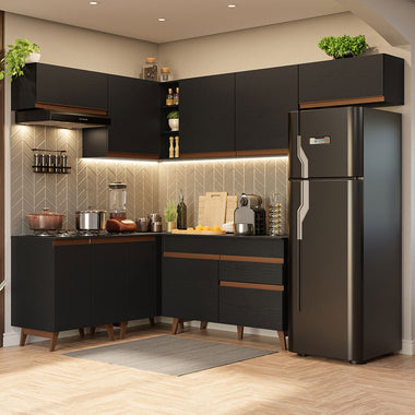Armário de Cozinha Completa de Canto 402cm Preto Reims Madesa 03