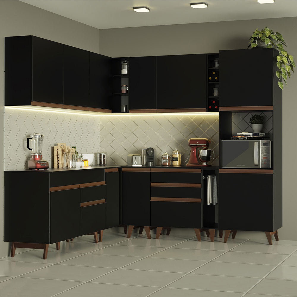 Armário de Cozinha Completa de Canto 437cm Preto Reims Madesa 01