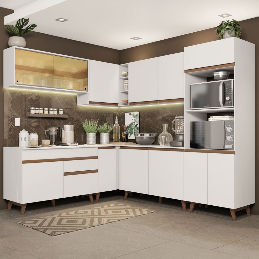 Armário de Cozinha Completa de Canto 452cm Branco Reims Madesa 01