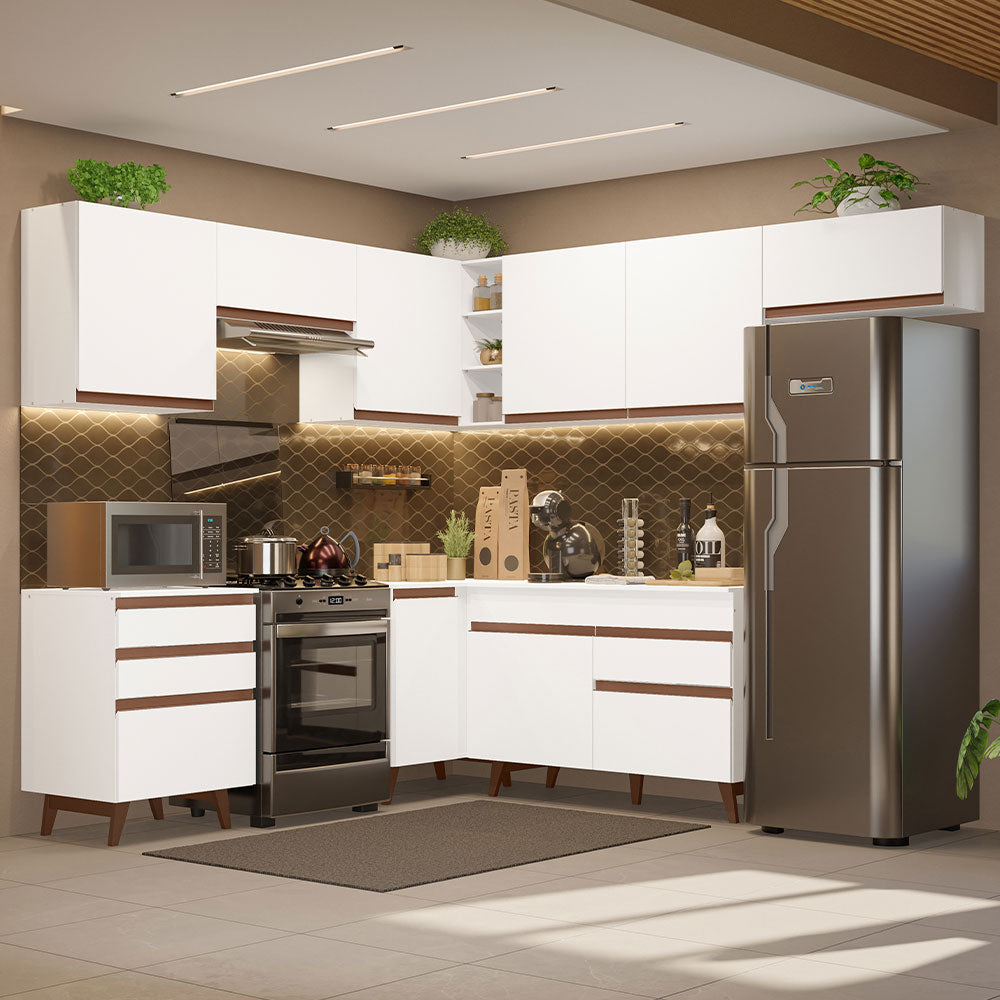 Armário de Cozinha Completa de Canto 462cm Branco Reims Madesa 03