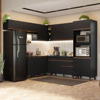 Armário de Cozinha Completa de Canto 472cm Preto Reims Madesa 01
