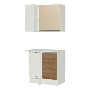 Kit Canto Reto Madesa Smart 2 Portas e Nicho com tampo Rustic/Crema/Branco