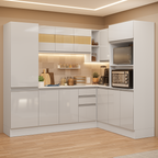 Armário de Cozinha Completa de Canto 100% MDF 377cm Smart Branco Brilhante Madesa 01
