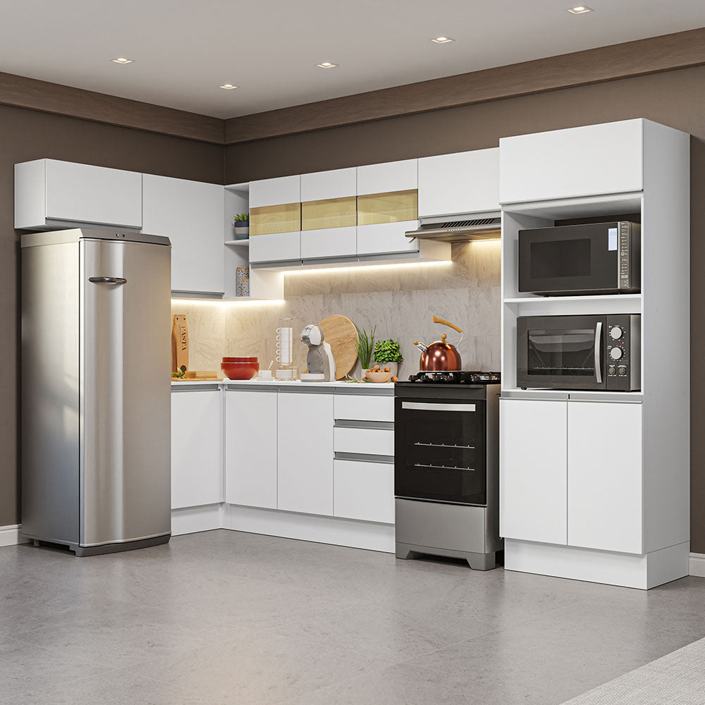 Armário de Cozinha Completa de Canto 100% MDF 447cm Branco Smart Madesa 01