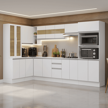 Armário de Cozinha Completa de Canto 100% MDF 447 cm Branco Smart Madesa 02