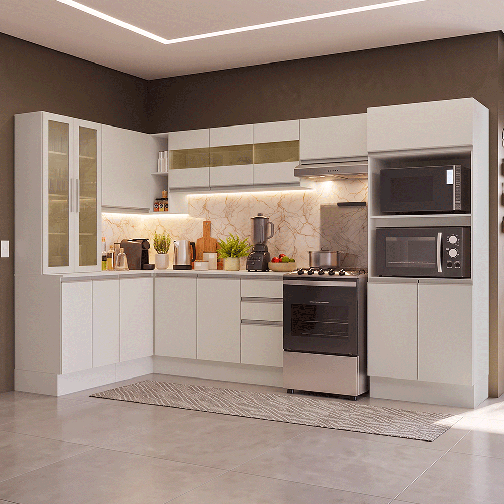 Armário de Cozinha Completa de Canto 100% MDF 447 cm Branco Smart Madesa 03