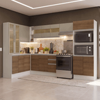 Armário de Cozinha Completa de Canto 100% MDF 447 cm Branco/Rustic/Crema Smart Madesa 03
