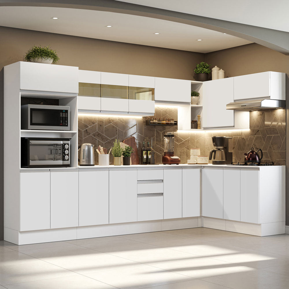 Armário de Cozinha Completa de Canto 100% MDF 448cm Branco Smart Madesa 01