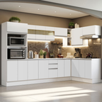 Armário de Cozinha Completa de Canto 100% MDF 448cm Branco Smart Madesa 01