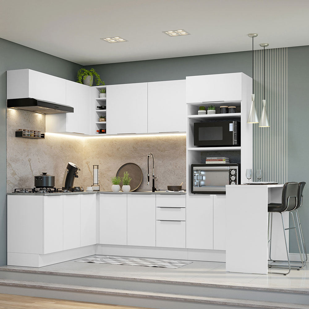 Armário de Cozinha Completa de Canto 489cm Branco Stella Madesa