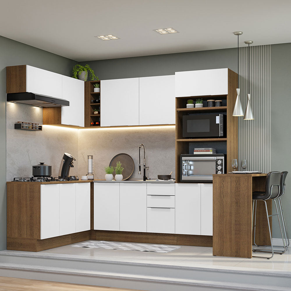 Armário de Cozinha Completa de Canto 489cm Rustic/Branco Stella Madesa