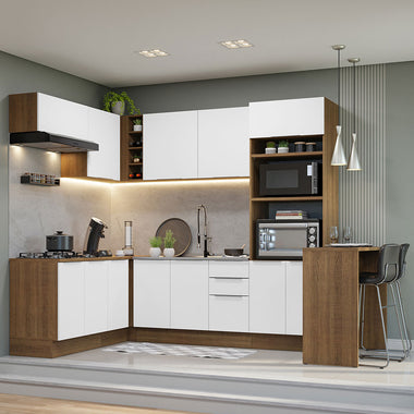 Armário de Cozinha Completa de Canto 489cm Rustic/Branco Stella Madesa
