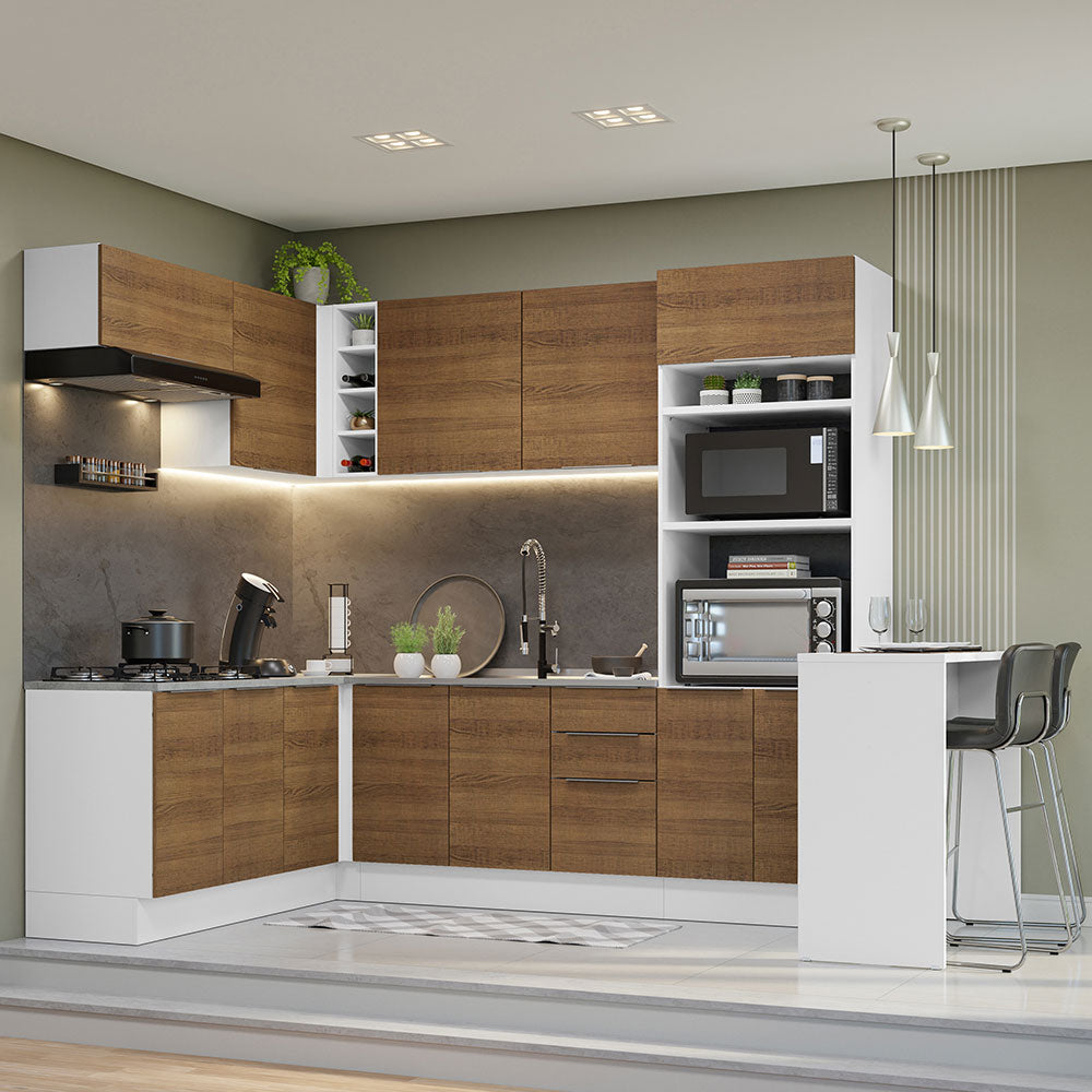 Armário de Cozinha Completa de Canto 489cm Branco/Rustic Stella Madesa