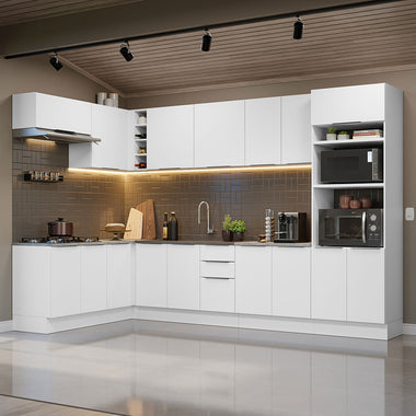 Armário de Cozinha Completa de Canto 499cm Branco Stella Madesa 01