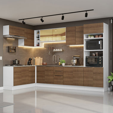 Armário de Cozinha Completa de Canto 499cm Branco/Rustic Stella Madesa 03