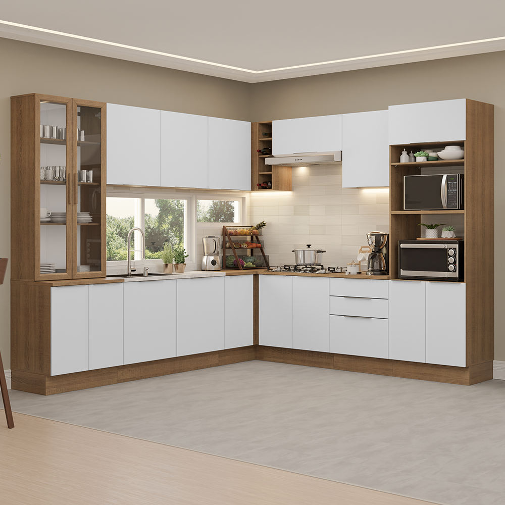 Armário de Cozinha Completa 549cm Rustic/Branco Stella Madesa 01