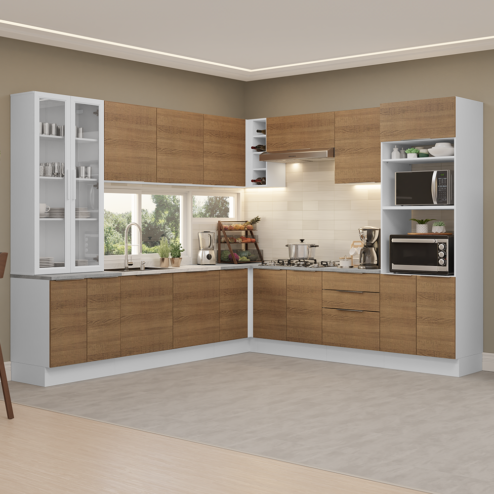 Armário de Cozinha Completa 549cm Branco/Rustic Stella Madesa 01