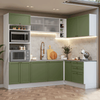 Armário de Cozinha Completa de Canto 399 cm Branco/Verde Vik Madesa 01
