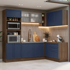 Armário de Cozinha Completa de Canto 399 cm Rustic/Azul Vik Madesa 01