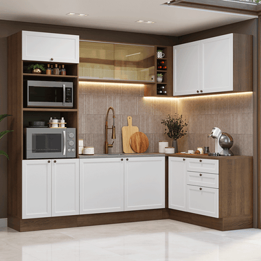Armário de Cozinha Completa de Canto 399 cm Rustic/Branco Vik Madesa 02