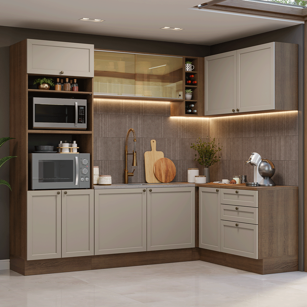 Armário de Cozinha Completa de Canto 399 cm Rustic/Crema Vik Madesa 02