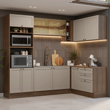 Armário de Cozinha Completa de Canto 399 cm Rustic/Crema Vik Madesa 02