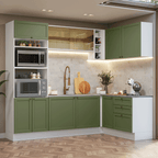 Armário de Cozinha Completa de Canto 399 cm Branco/Verde Vik Madesa 02