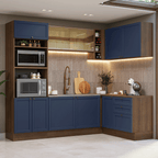 Armário de Cozinha Completa de Canto 399 cm Rustic/Azul Vik Madesa 02