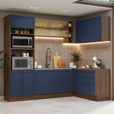 Armário de Cozinha Completa de Canto 399 cm Rustic/Azul Vik Madesa 02