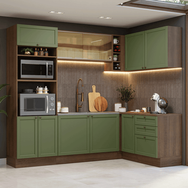 Armário de Cozinha Completa de Canto 399 cm Rustic/Verde Vik Madesa 02