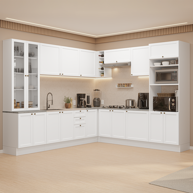 Armário de Cozinha Completa de Canto 549 cm Branco Vik Madesa 01