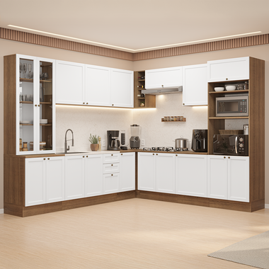 Armário de Cozinha Completa de Canto 549 cm Rustic/Branco Vik Madesa 01